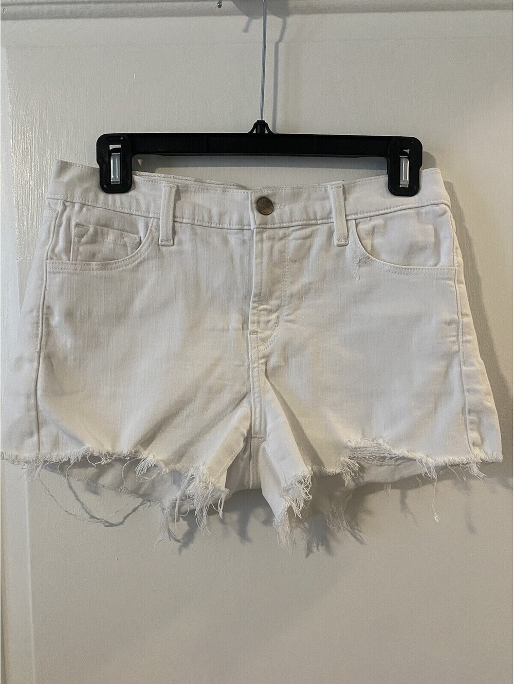J Brand Womens White Denim Frayed Hem Mid Rise Cutoff Shorts size 25
